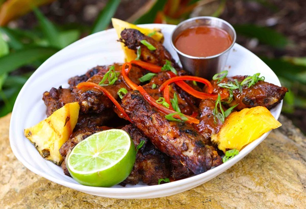 Grilled Jamaican Jerk BBQ wings at Sunset Grill